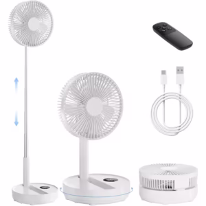 Folding Portable Fan Floor Standing Fan USB Rechargeable Wireless Telescopic Fans with Lighting Lamp