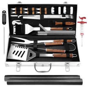 Grilliance 26-Piece Stainless Steel BBQ Barbecue Cutlery Set with Portable Storage Case and Meat Thermometer
